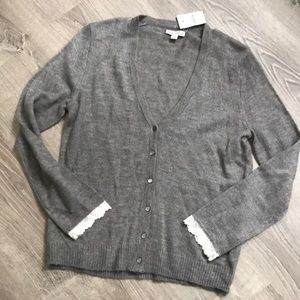 NWT J.Crew Cardigan with Lace Trim Sleeves